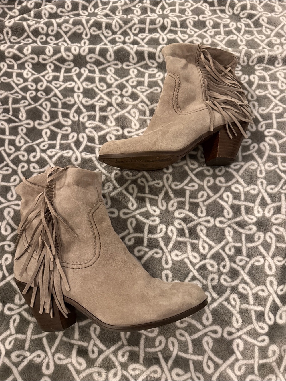 Sam Edelman Fringe Suede Ankle Boots - Taupe